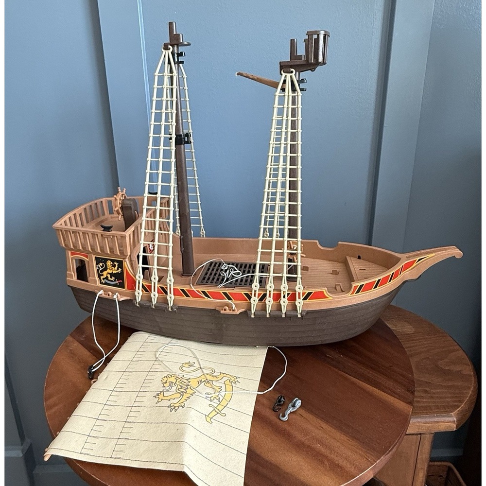 Vintage 1978 Playmobil Geobra 3550 Pirate Ship Incomplete Lion Sail Parts